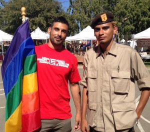 Eddie Martinez (L) with Brown Beret supporter of LGBTI equality