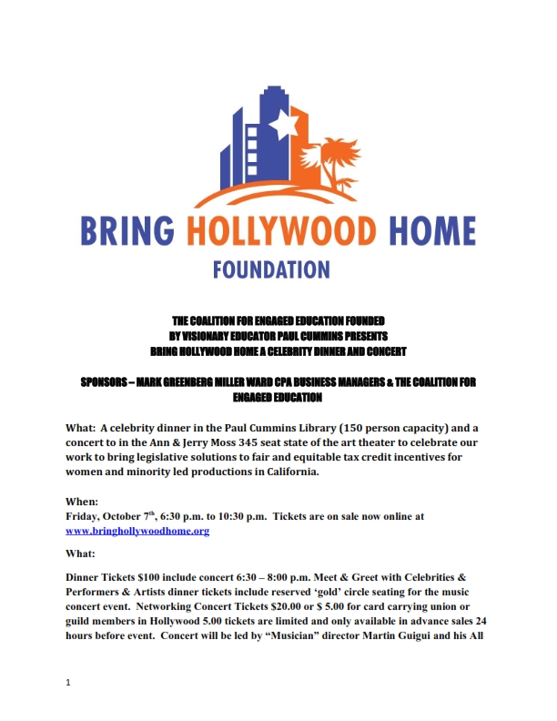 Flier Promoting October 7th concert & dinner to Bring Hollywood Home_001