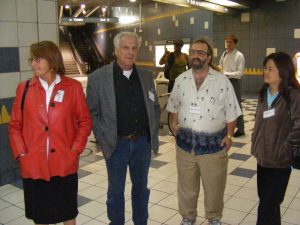 L to R: Journalist Sandra Luz Gallegos, PI & Ex-Secret Service Agent Joe Paolella, Jan B, Tucker, and the late PI Melanie Paek in Universal City Subway for Anti-Terrorist Training
